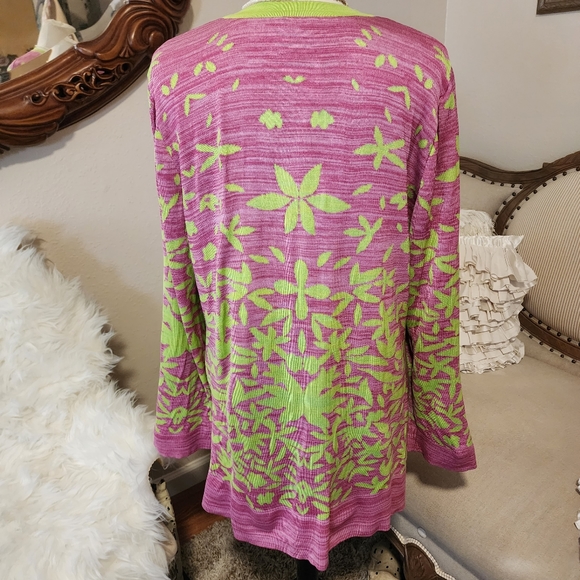 Misook Multileaf Pink & Green Long Cardigan Jacket - Picture 3 of 12